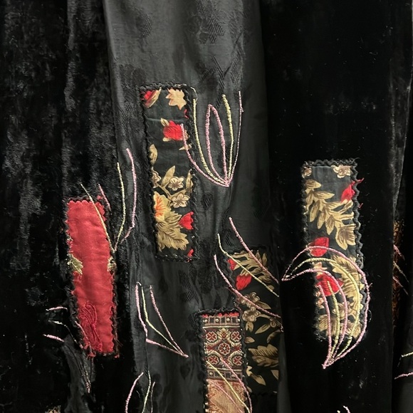 Black Velvet Patchwork Maxi Skirt Boho Indy Forest Fairy Coldwater Creek Large - Picture 10 of 13